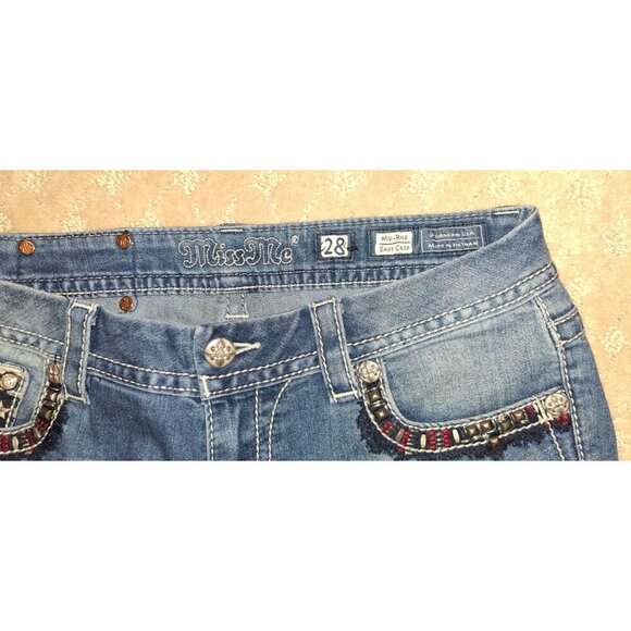 Miss Me Jeans Women's Size 28X27 Easy Crop Mid-Rise American Flag Bling Pocket - Picture 2 of 5